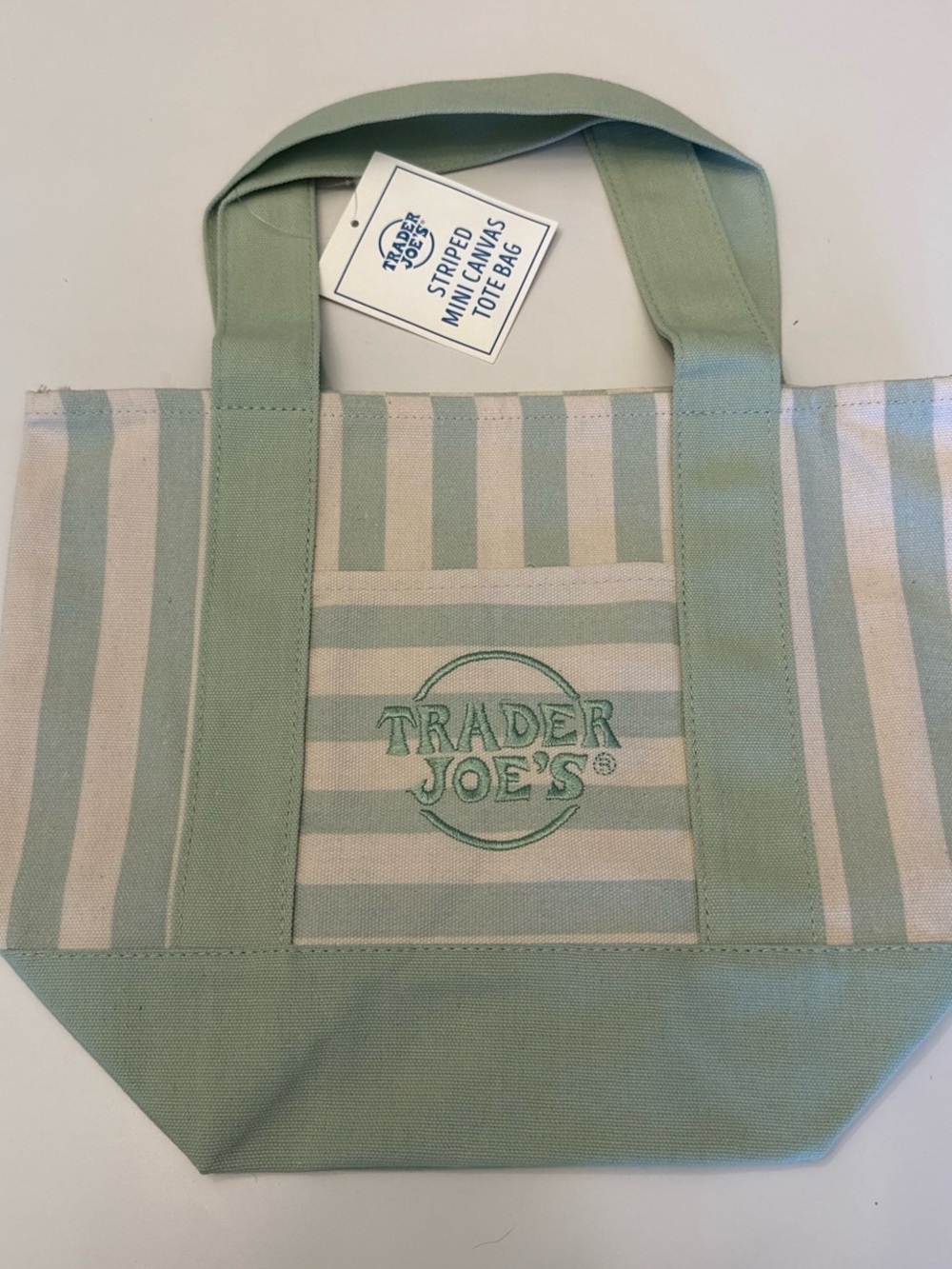 Trader Joe's Striped Mini Canvas Tote Bag - Blue, Pink, Green, Tan Set of 4 - Picture 5 of 5